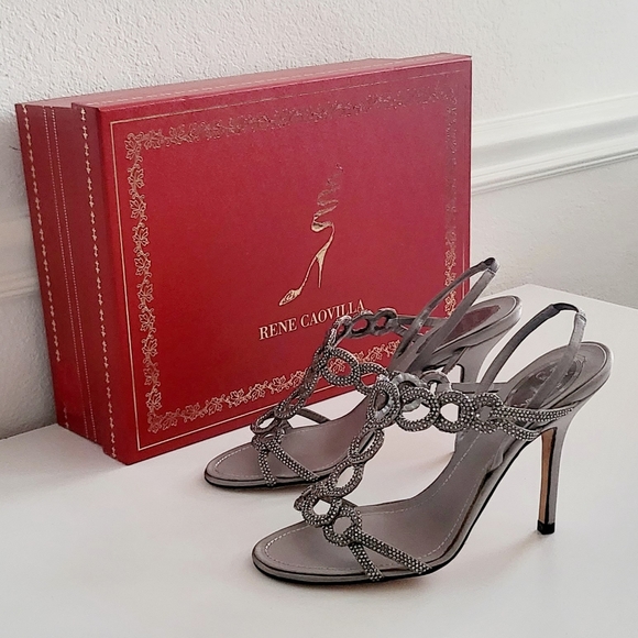 Rene Caovilla Silver Embellished Heels - Size 37.5 - Picture 2 of 14